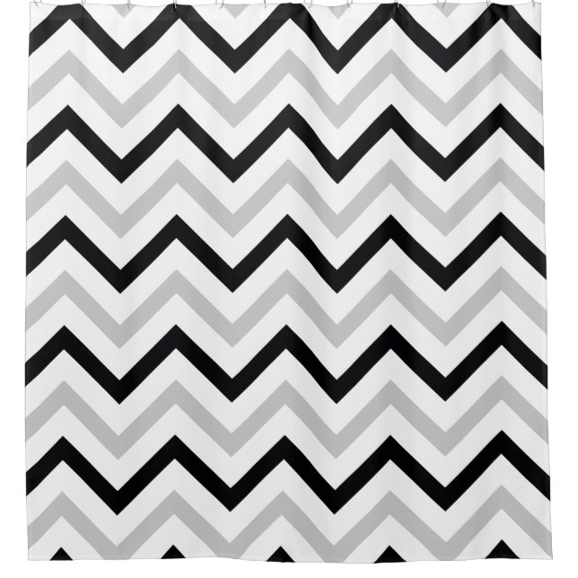 Classy Black, Grey and White Chevron Pattern Shower Curtain (Front)