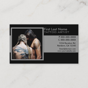 Classy black grey photo tattoo business cards