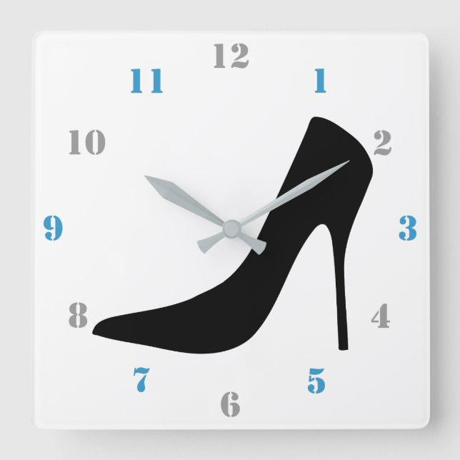 CLASSY BLACK HEELS WITH NUMBERS SQUARE WALL CLOCK (Front)