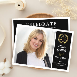Classy Black Law School Photo Graduation Party Invitation