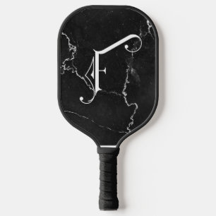 Classy Black Marble Decorative F Personalised Pickleball Paddle
