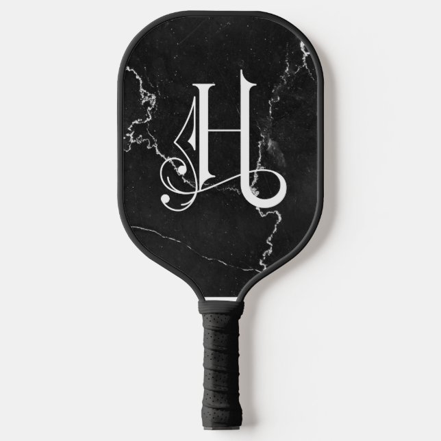 Classy Black Marble Decorative H Personalised  Pickleball Paddle (Front)
