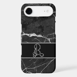 CLASSY BLACK MARBLE LOOK, MONOGRAM R