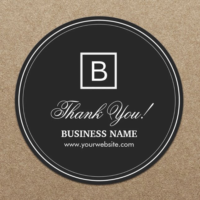 Classy Black Monogram Business Thank You Stickers (Creator Uploaded)