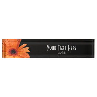 Classy Black & Orange Gerbera Daisy Nameplate