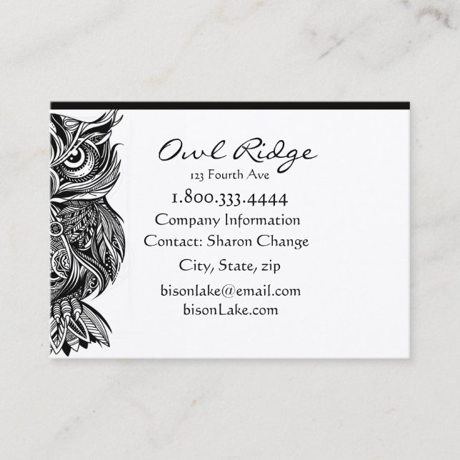 Classy Black Owl Bird Nature Custom Business Card (Front)