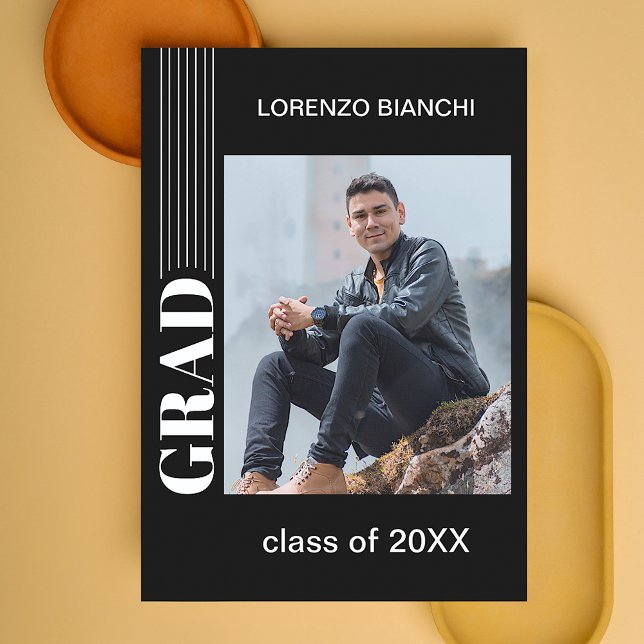 Classy Black Personalised Graduation Announcement Postcard (Creator Uploaded)