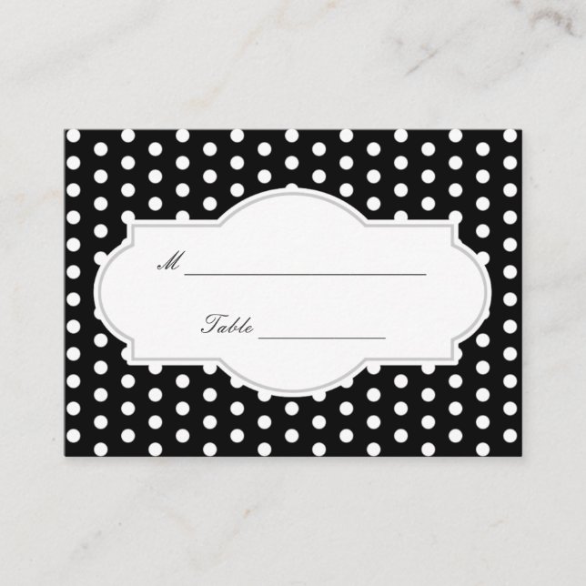 Classy Black Polka Dots Wedding Place Card (Front)