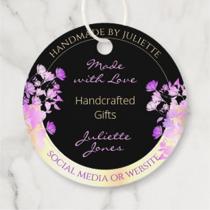 Classy Black Purple Flowers and Gold Thank You Favour Tags