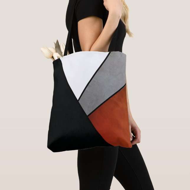 Classy Black Red White & Grey Geometric Design Tote Bag (Close Up)