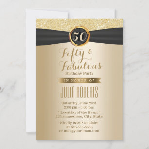Classy Black Ribbon Chic Gold Fabulous 50 Invitation