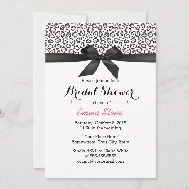Classy Black Ribbon Leopard Print Bridal Shower Invitation (Front)