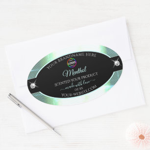 Classy Black Shiny Ice Blue Logo Product Label