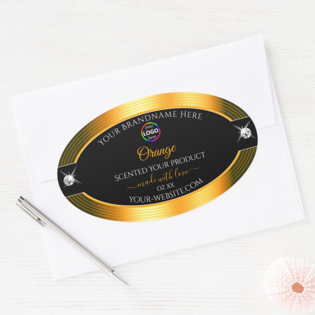 Classy Black Shiny Orange with Logo Product Label (Envelope)