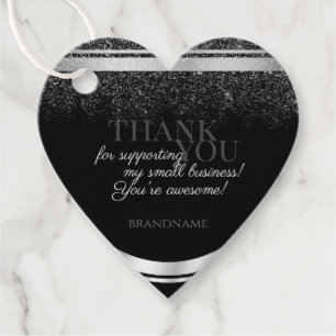 Classy Black & Silver with Glitter Rain Packaging Favour Tags