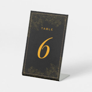 Classy Black Subtle Floral Pattern Table Number Pedestal Sign
