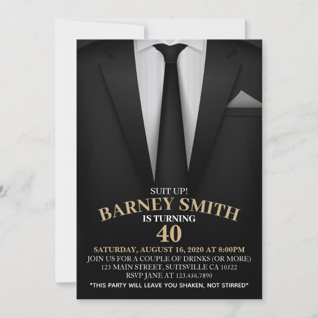 Classy Black Tie and Suit Birthday Party Invitatio Invitation (Front)