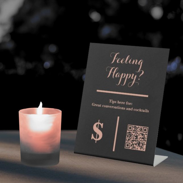 Classy Black Tip Your Bartender QR Code  Pedestal Sign (Creator Uploaded)