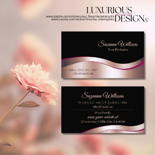 Classy Black Wavy Rose Gold Decor Luxurious Business Card