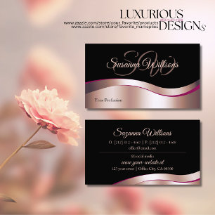 Classy Black Wavy Rose Gold Decor with Initials Business Card