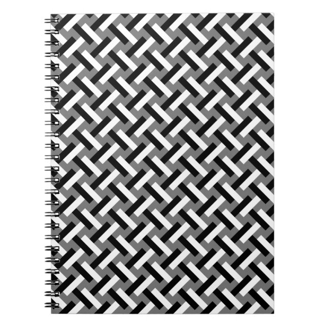 Classy Black & White Art Deco Herringbone Pattern Notebook (Front)