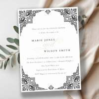 Classy Black White Art Deco Ornate Couples Shower