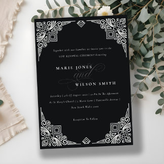 Classy Black & White Art Deco Ornate Vow Renewal Invitation