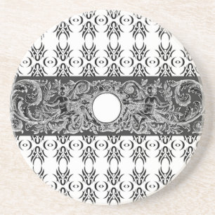 Classy black white Baroque pattern to customise Coaster