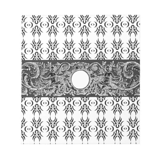 Classy black white Baroque pattern to customise Notepad (Front)