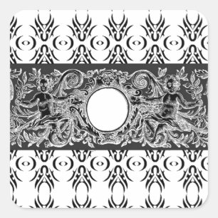 Classy black white Baroque pattern to customise Square Sticker