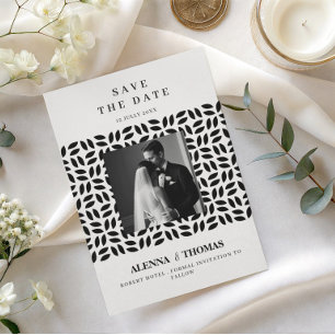 Classy black white geometric floral save the date invitation