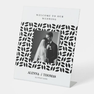 Classy black white geometric floral WEDDING SIGN