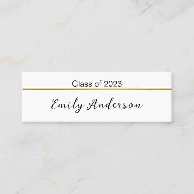 Classy Black White Gold Graduation Name Card (Front)