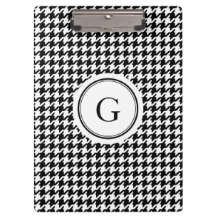 Classy black white houndstooth pattern monogram clipboard