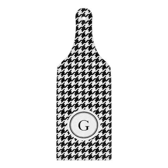 Classy black white houndstooth pattern monogram cutting board (Front)