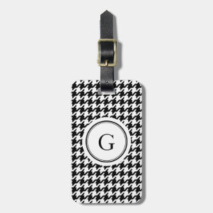Classy black white houndstooth pattern monogram luggage tag