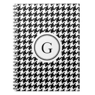 Classy black white houndstooth pattern monogram spiral notebook