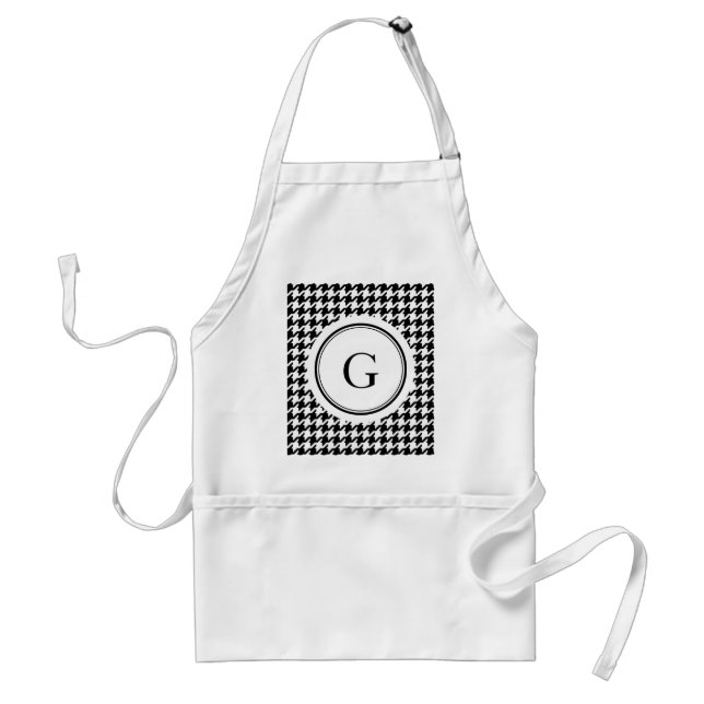 Classy black white houndstooth pattern monogram standard apron (Front)