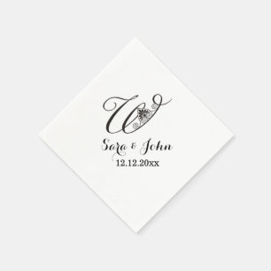 Classy Black white initial W Wedding Monogram Napkin