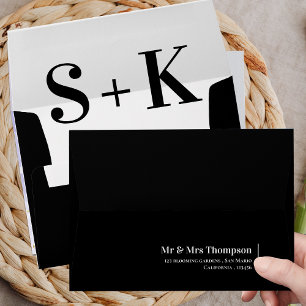 Classy Black White Monogram Minimalist Wedding Envelope