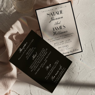 Classy Black White Old Money All In  One Wedding Invitation