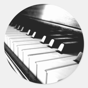 Classy Black & White Piano Photography Classic Round Sticker