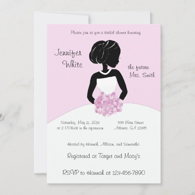 Classy Black White  Pink Bridal Shower Invitations (Front)