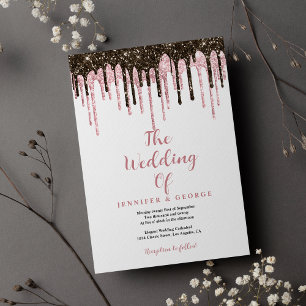 Classy black white rose gold glitter drips wedding invitation