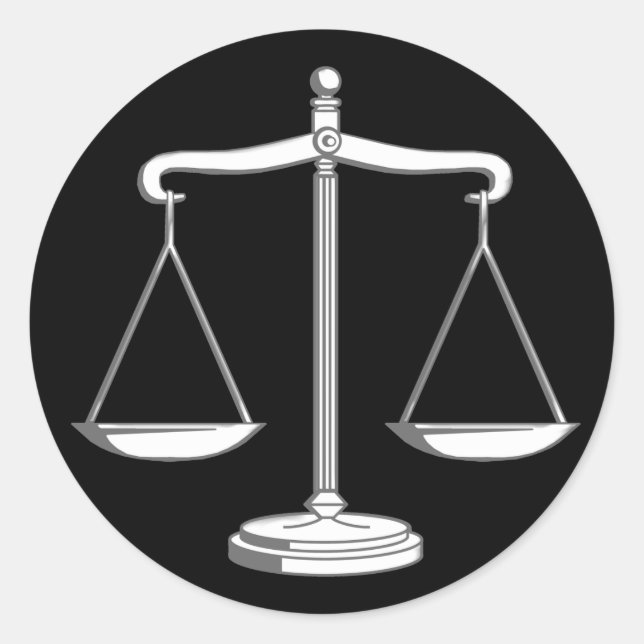 Classy Black & White Scales of Justice | Law Gifts Classic Round Sticker (Front)