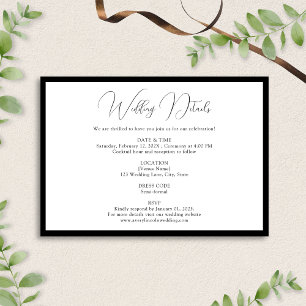 Classy Black & White Script Border Wedding Details Enclosure Card