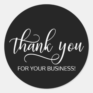 Classy Black White Script Calligraphy Thank You Classic Round Sticker