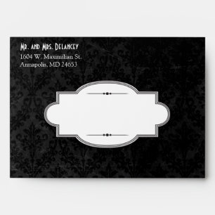 Classy Black & White: Script & Damask Linen A-7 Envelope