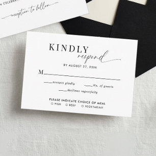 Classy Black White Script Wedding Meal Entree Rsvp Enclosure Card
