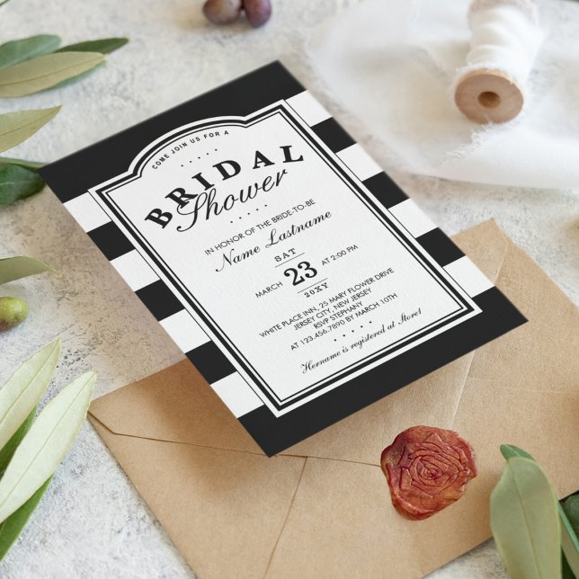 Classy Black White Striped Bridal Shower Invite (Creator Uploaded)